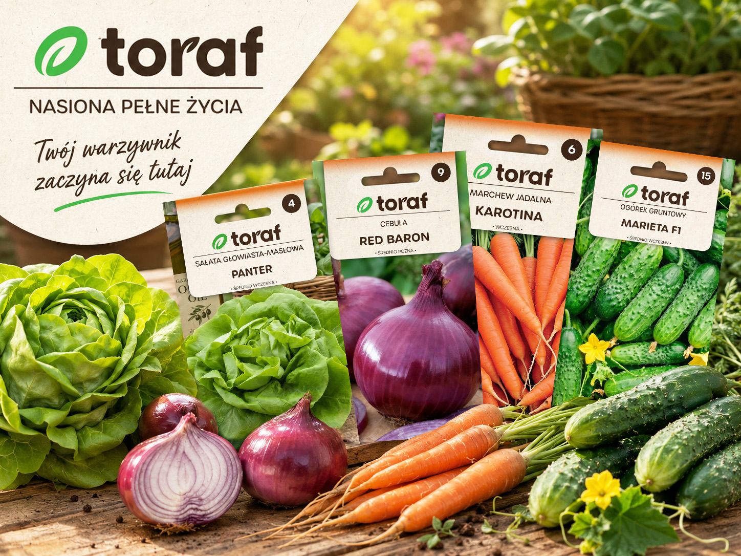 Torebki nasion warzyw TORAF wśród świeżych warzyw